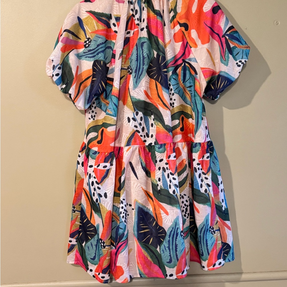 TCEC Pink and Blue Puff Sleeve Sundress-Medium